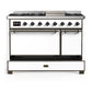 Ilve UM48FQNR3WHB Ilve Um48Fqnr3Whb Majestic Iii 48 Inch Dual Fuel Range With 8 Burners And Griddle, Dual Function Burner Up To 25,000 Btu (Natural Gas, Solid Door, White, Burnished)