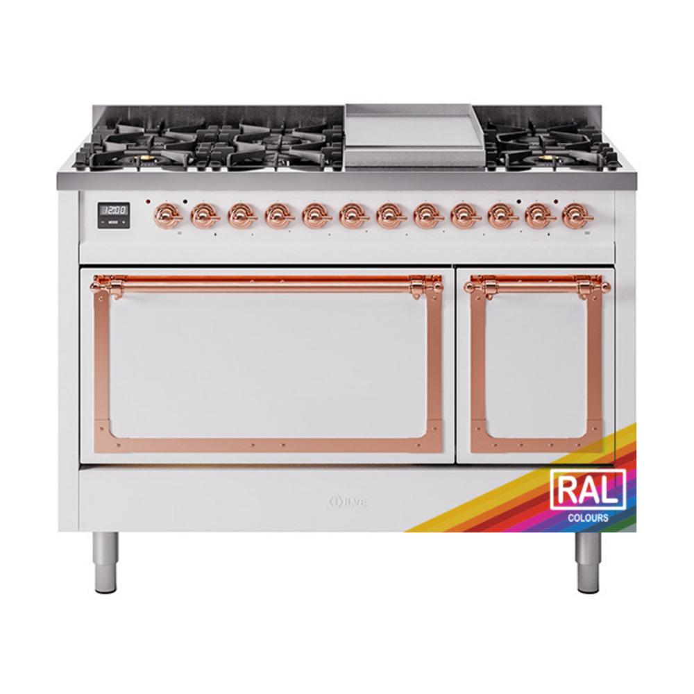 Ilve UN48FQNMPRAP Ilve Un48Fqnmprap Nostalgie Ii Noblesse 48" Dual Fuel Range (8 Sealed Burners + Griddle, Natural Gas, Solid Door, Ral, Copper)
