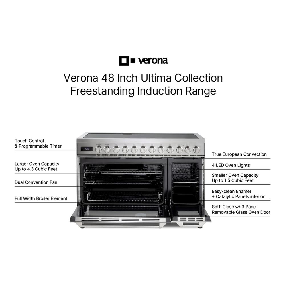 Verona VUFSIE487DSS Verona Ultima 48" Induction Range With 7 Elements, Griddle And 6.5 Cu. Ft. Oven Capacity In Stainless Steel