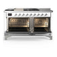 Ilve UM60FSNR3WHCLP Ilve Um60Fsnr3Whclp Majestic Iii 60 Inch Dual Fuel Range With 7 Burners, Griddle And French Top, Dual Function Burner With Up To 25,000 Btu (Liquid Propane, Triple Glass Door, White, Chrome)
