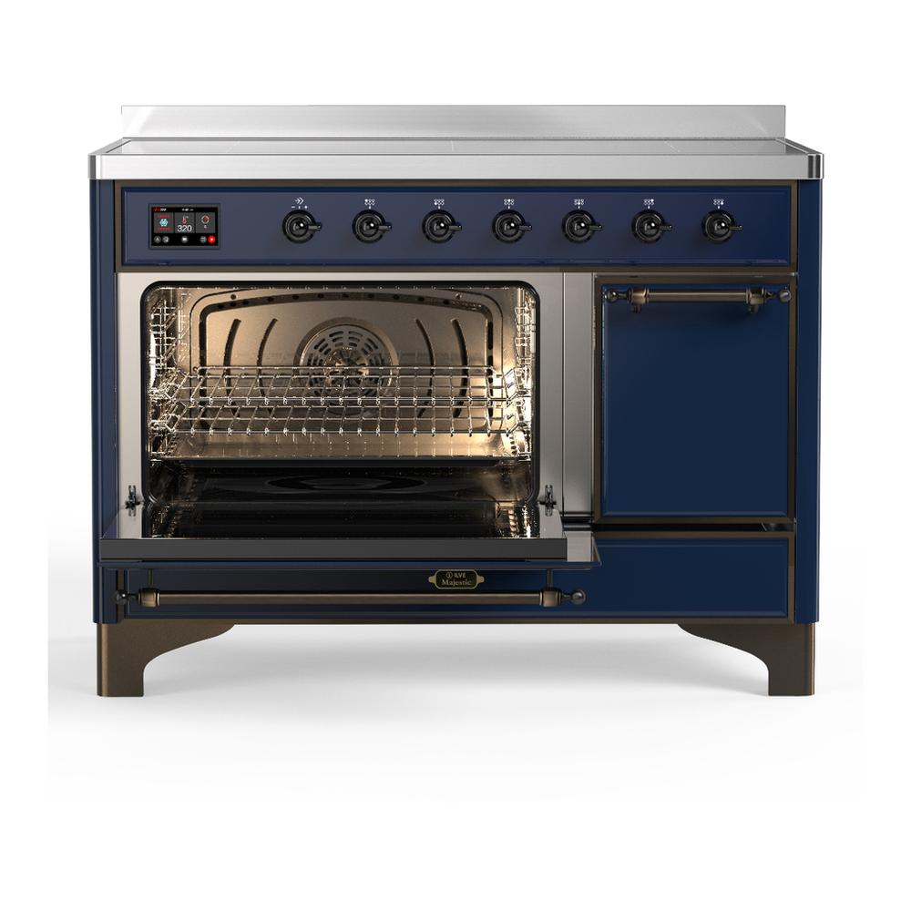 Ilve UMIB48QNR3MBB Ilve Umib48Qnr3Mbb Majestic Iii 48 Inch Induction Range With 6 Elements, 5.02 Cu. Ft. Total Oven Capacity (Solid Door, Midnight Blue, Burnished)
