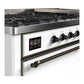 Ilve UM60FQNR3WHB Ilve Um60Fqnr3Whb Majestic Iii 60 Inch Dual Fuel Range With 9 Burners And Griddle, Dual Function Burner Up To 25,000 Btu (Natural Gas, Solid Door, White, Burnished)