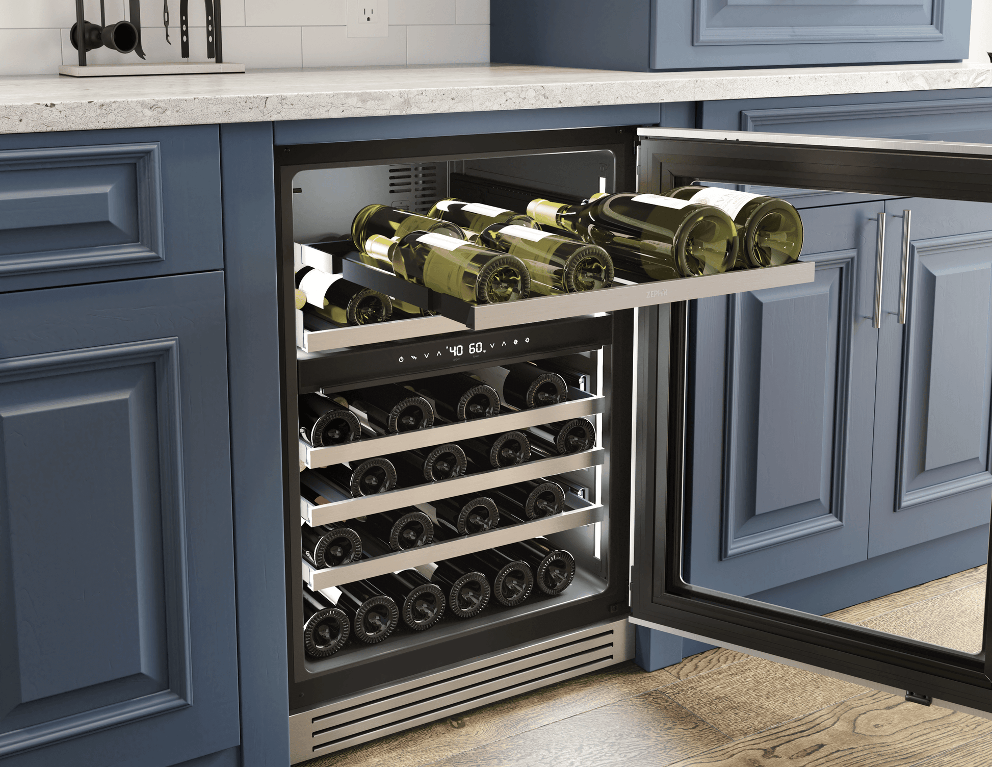 Zephyr PRPW24C02CG Presrv Pro Wine Cooler, 24In Under Cabinet, Ss+Glass, Reverse Door, 2 Zone