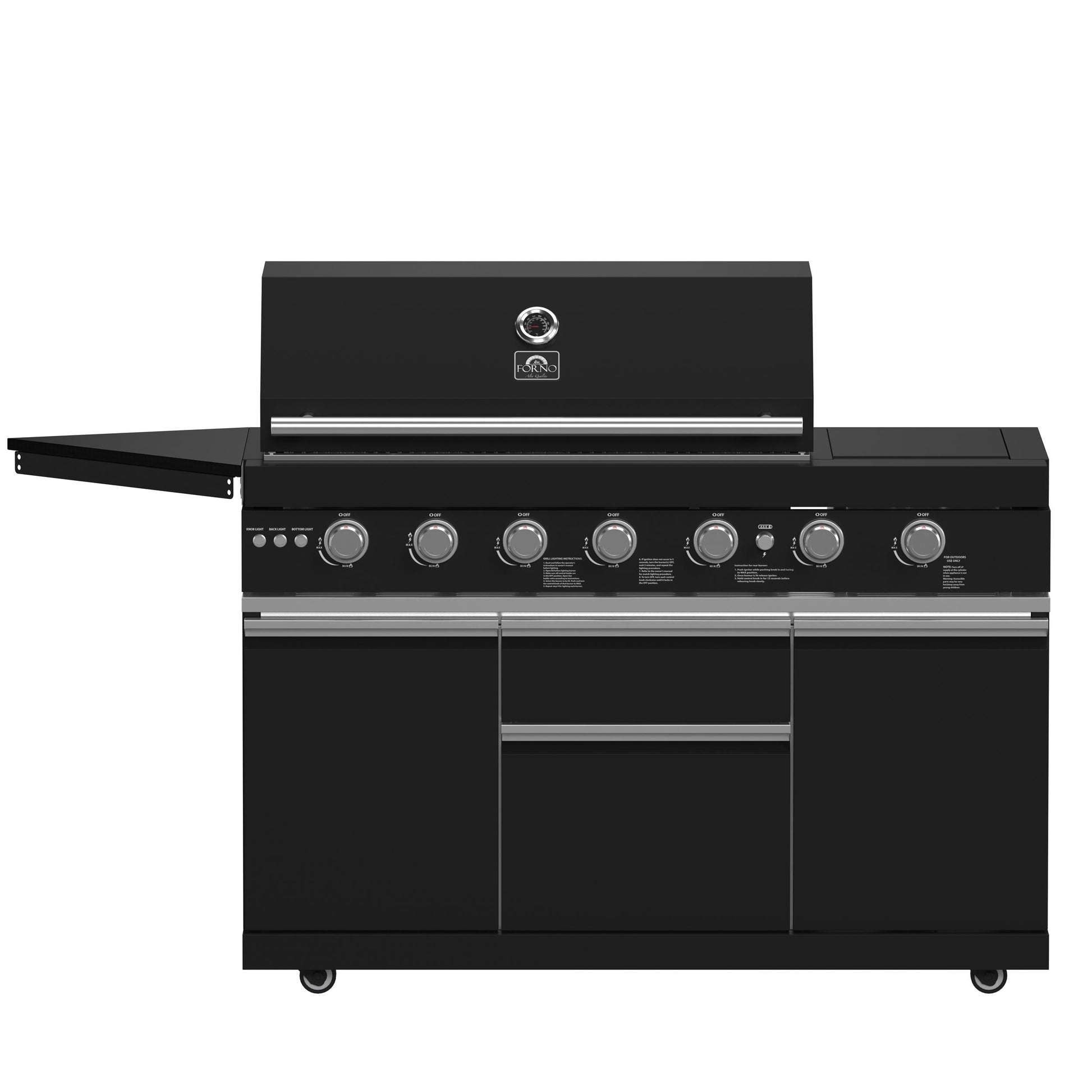 Forno FODKT2551BLK Forno All Aperto 87,600 Btu Outdoor Kitchen, 4 Burners, Infrared Burners, Side Burner, Black Sintered Stone Countertops, Gas Pizza Oven, Sink Module, Bar & Beverage Center