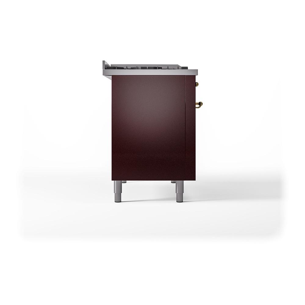Ilve UN48FSQNMPBUG Ilve Un48Fsqnmpbug Nostalgie Ii Noblesse 48" Dual Fuel Range (5 Sealed Burners + Griddle + French Top, Natural Gas, Solid Door, Burgundy, Brass)