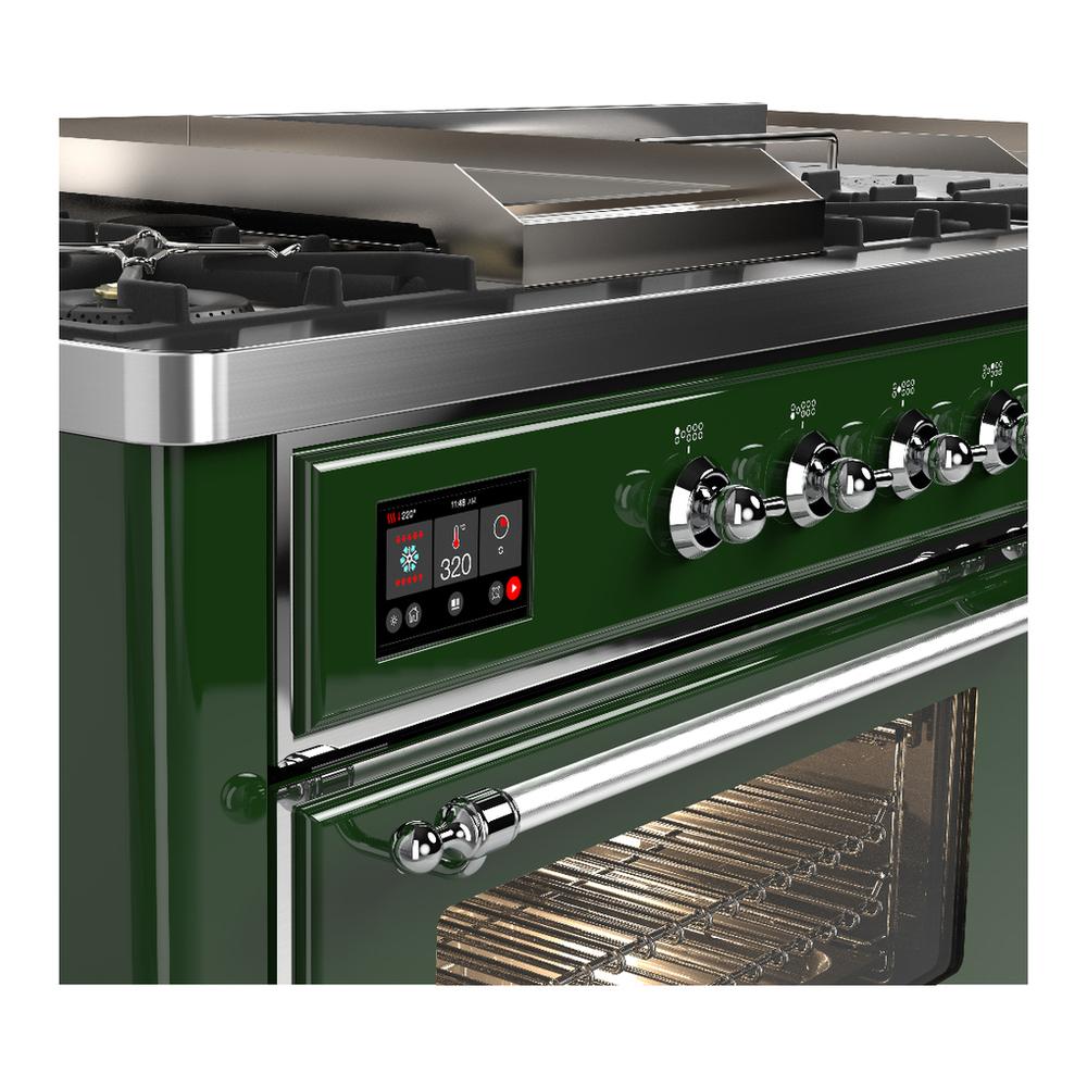 Ilve UM60FSNR3EGC Ilve Um60Fsnr3Egc Majestic Iii 60 Inch Dual Fuel Range With 7 Burners, Griddle And French Top, Dual Function Burner With Up To 25,000 Btu (Natural Gas, Triple Glass Door, Emerald Green, Chrome)