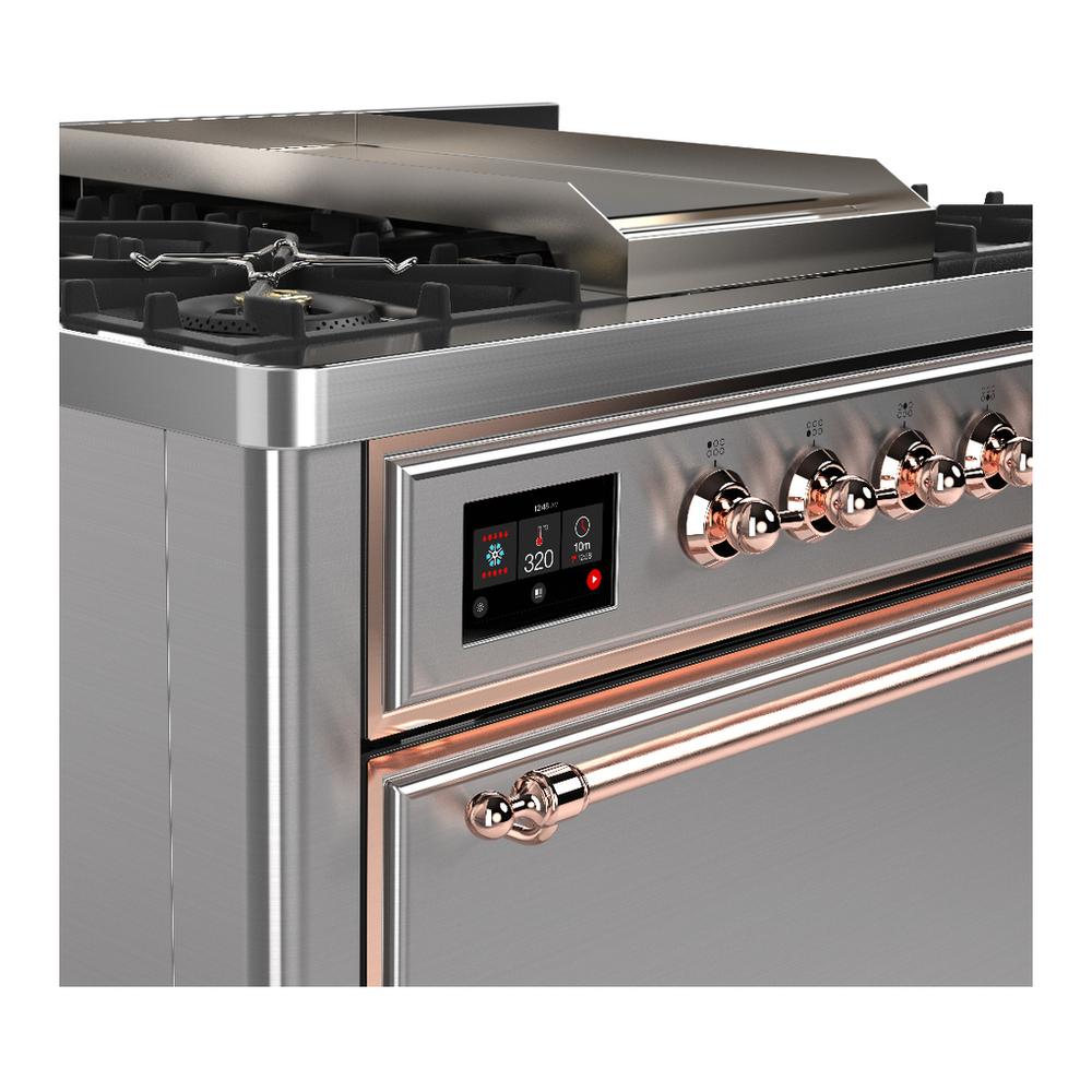Ilve UM36FQNR3SSPLP Ilve Um36Fqnr3Ssplp Majestic Iii 36 Inch Dual Fuel Range With 6 Black Brass Burners And Griddle, Dual Function Burner Up To 25,000 Btu (Solid Door, Stainless Steel, Copper, Liquid Propane)