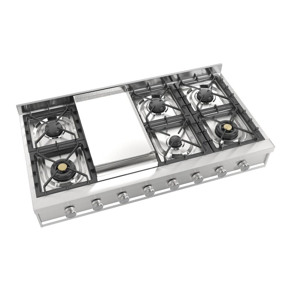 Ilve UHCP48FSSLP Ilve Uhcp48Fsslp Professional Plus Ii 48 Inch Built-In Gas Rangetop With Griddle, In Stainless Steel (Liquid Propane)