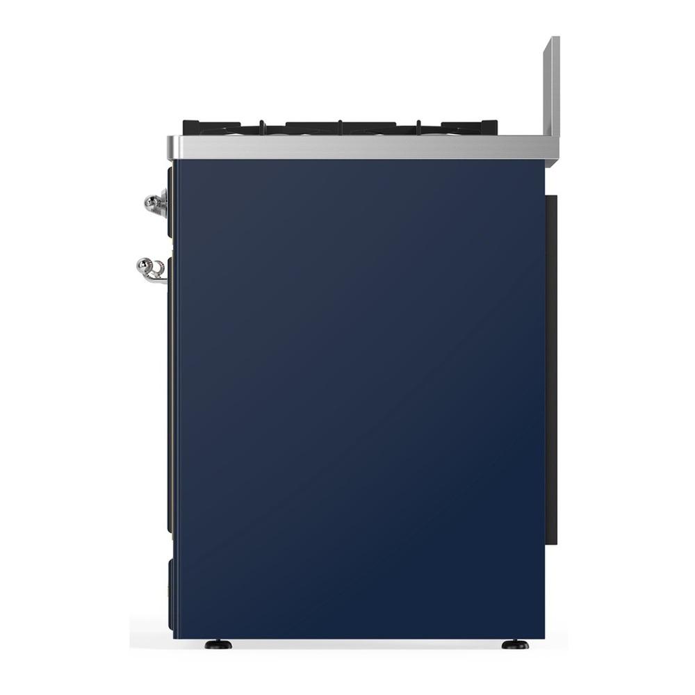 Ilve UM30NR3MBC Ilve Um30Nr3Mbc Majestic Iii 30 Inch Dual Fuel Range With 5 Black Brass Burners, Dual Function Burner Up To 25,000 Btu (Natural Gas, Triple Glass Door, Midnight Blue, Chrome)