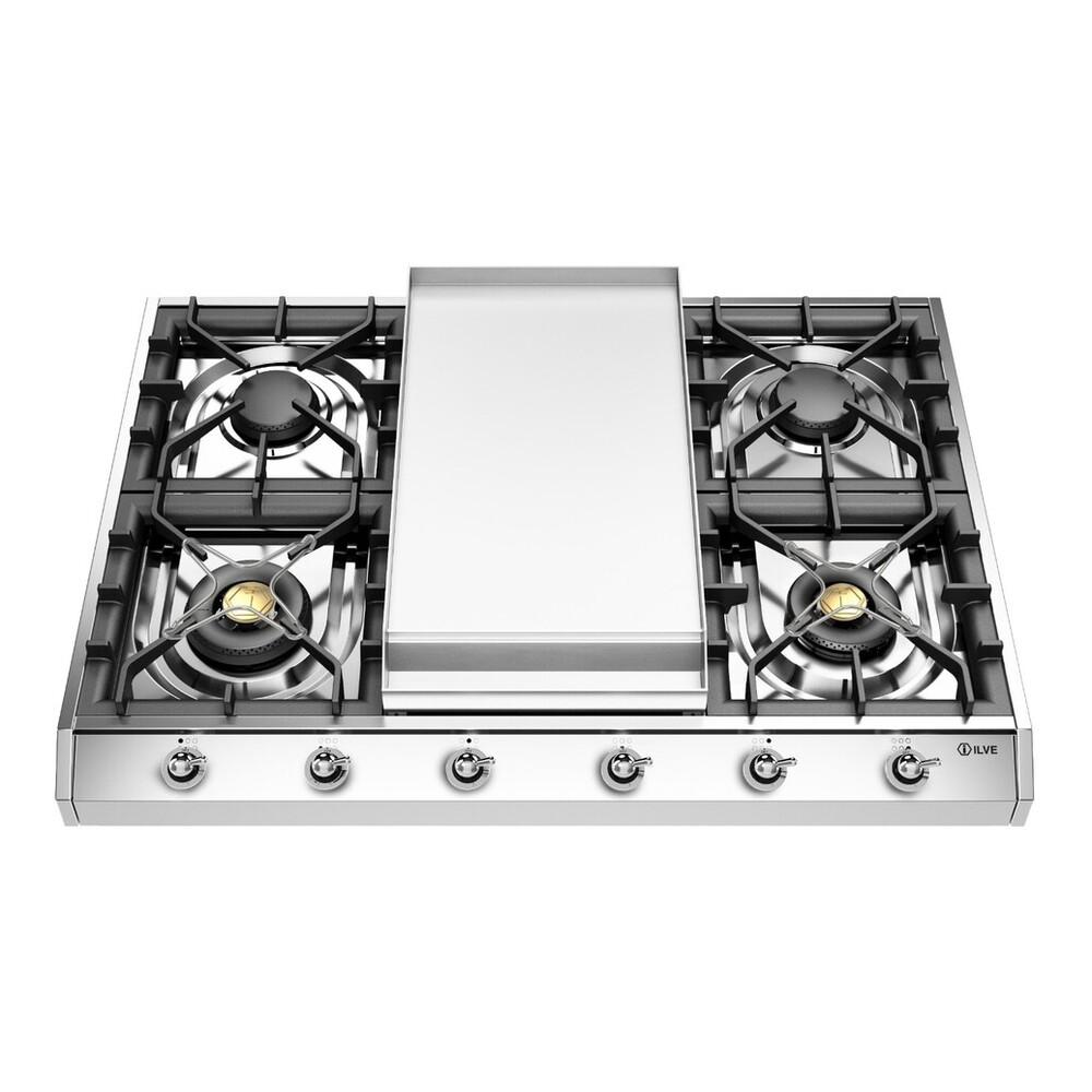 Ilve UHCP965FNSSCLP Ilve Uhcp965Fnssclp Nostalgie Ii 36 Inch Gas Cooktop With Griddle, In Stainless Steel (Liquid Propane, Chrome)