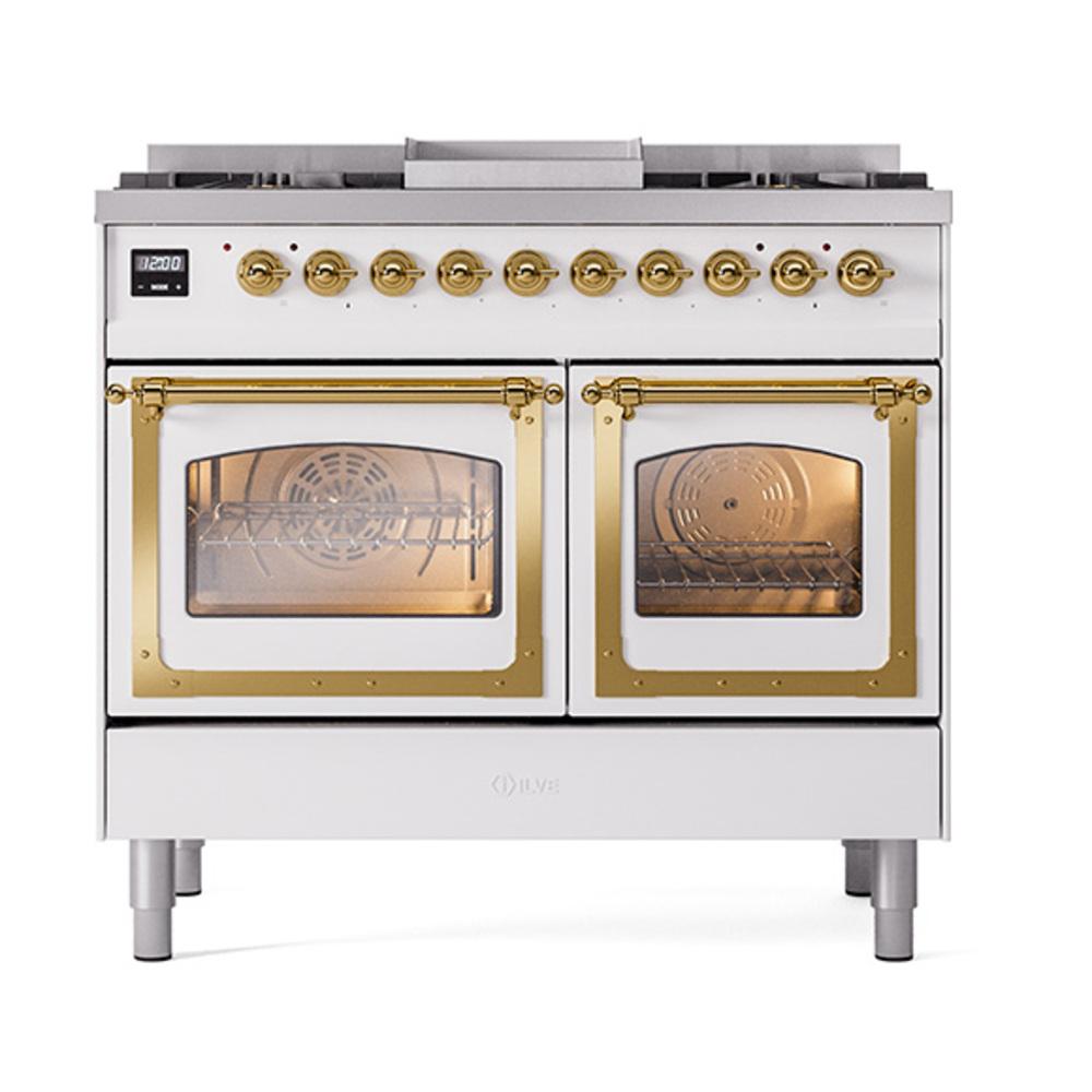 Ilve UND40FNMPWHGLP Ilve Und40Fnmpwhglp Nostalgie Ii Noblesse 40" Dual Fuel Range (Liquid Propane, Triple Glass Door, White, Brass)