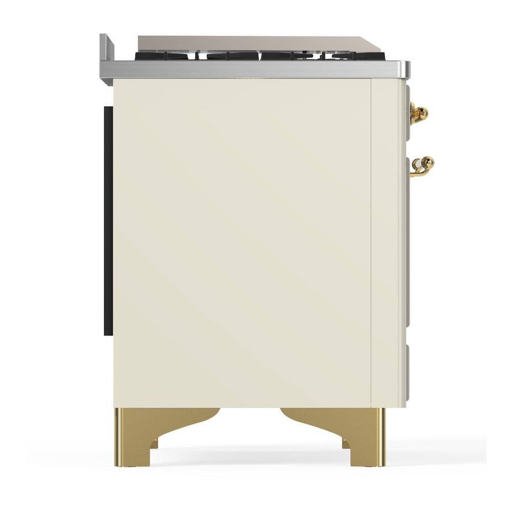 Ilve UM60FNR3AWG Ilve Um60Fnr3Awg Majestic Iii 60 Inch Dual Fuel Range With 9 Burners And Griddle, Dual Function Burner Up To 25,000 Btu (Natural Gas, Triple Glass Door, Antique White, Brass)