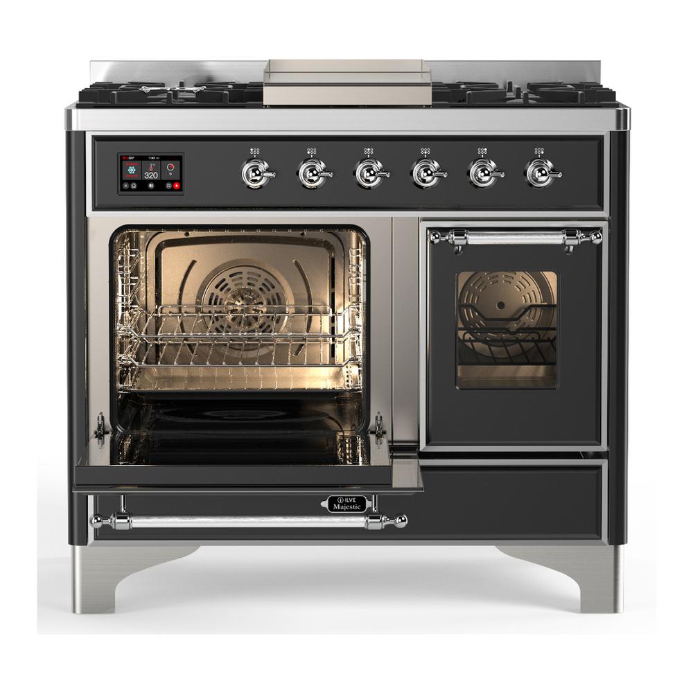 Ilve UMD40FNR3MGC Ilve Umd40Fnr3Mgc Majestic Iii 40 Inch Dual Fuel Range With 6 Burners And Griddle, Dual Function Burner Up To 25,000 Btu (Natural Gas, Triple Glass Door, Graphite Matte, Chrome)