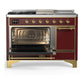 Ilve UM48FSQNR3BUGLP Ilve Um48Fsqnr3Buglp Majestic Iii 48 Inch Dual Fuel Range With 5 Black Brass Burners, Griddle And French Top, Dual Function Burner Up To 25,000 Btu (Liquid Propane, Solid Door, Burgundy, Brass)