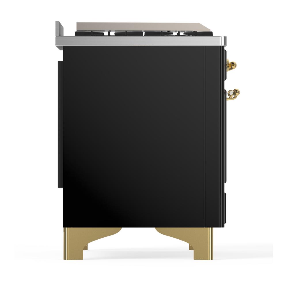 Ilve UM36FNR3BKGLP Ilve Um36Fnr3Bkglp Majestic Iii 36 Inch Dual Fuel Range With 6 Black Brass Burners And Griddle, Dual Function Burner Up To 25,000 Btu (Triple Glass Door, Glossy Black, Brass, Liquid Propane)