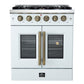 Forno FFSGS644430WHT Forno Galiano 30-Inch French Door Gas Rangenwhite With Antique Brass Design, 5 Burners,N68,000 Btu, 4.32 Cu.Ft. Convection Oven