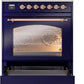 Ilve UP30NMPMBP Nostalgie Ii 30 Inch Dual Fuel Natural Gas Freestanding Range In Blue With Copper Trim