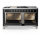 Ilve UM60FSQNR3BKCLP Ilve Um60Fsqnr3Bkclp Majestic Iii 60 Inch Dual Fuel Range With 7 Burners, Griddle And French Top, Dual Function Burner With Up To 25,000 Btu (Liquid Propane, Solid Door, Glossy Black, Chrome)