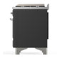 Ilve UM60FQNR3MGCLP Ilve Um60Fqnr3Mgclp Majestic Iii 60 Inch Dual Fuel Range With 9 Burners And Griddle, Dual Function Burner Up To 25,000 Btu (Liquid Propane, Solid Door, Graphite Matte, Chrome)