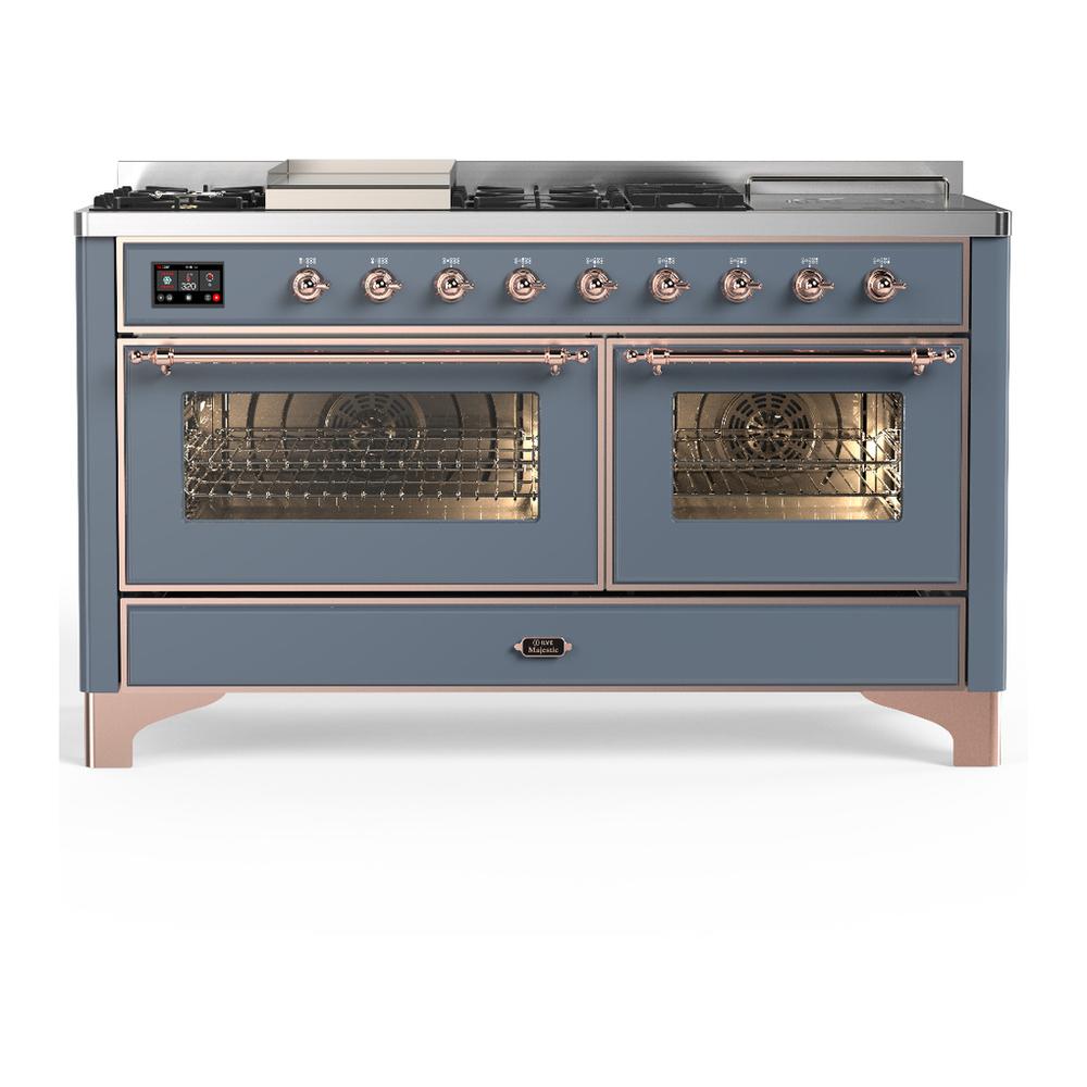 Ilve UM60FSNR3BGP Ilve Um60Fsnr3Bgp Majestic Iii 60 Inch Dual Fuel Range With 7 Burners, Griddle And French Top, Dual Function Burner With Up To 25,000 Btu (Natural Gas, Triple Glass Door, Blue Grey, Copper)