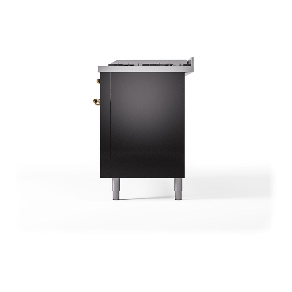 Ilve UN60FQNMPBKG Ilve Un60Fqnmpbkg Nostalgie Ii Noblesse 60" Dual Fuel Range (9 Sealed Burners + Griddle, Natural Gas, Solid Door, Glossy Black, Brass)