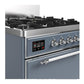 Ilve UM30QNR3BGCLP Ilve Um30Qnr3Bgclp Majestic Iii 30 Inch Dual Fuel Range With 5 Black Brass Burners, Dual Function Burner Up To 25,000 Btu (Liquid Propane, Solid Door, Blue Grey, Chrome)