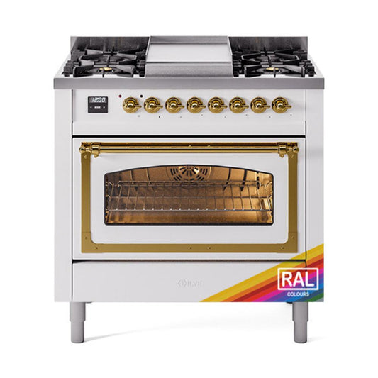 Ilve UN36FNMPRAG Ilve Un36Fnmprag Nostalgie Ii Noblesse 36" Dual Fuel Range (Natural Gas, Triple Glass Door, Ral, Brass)