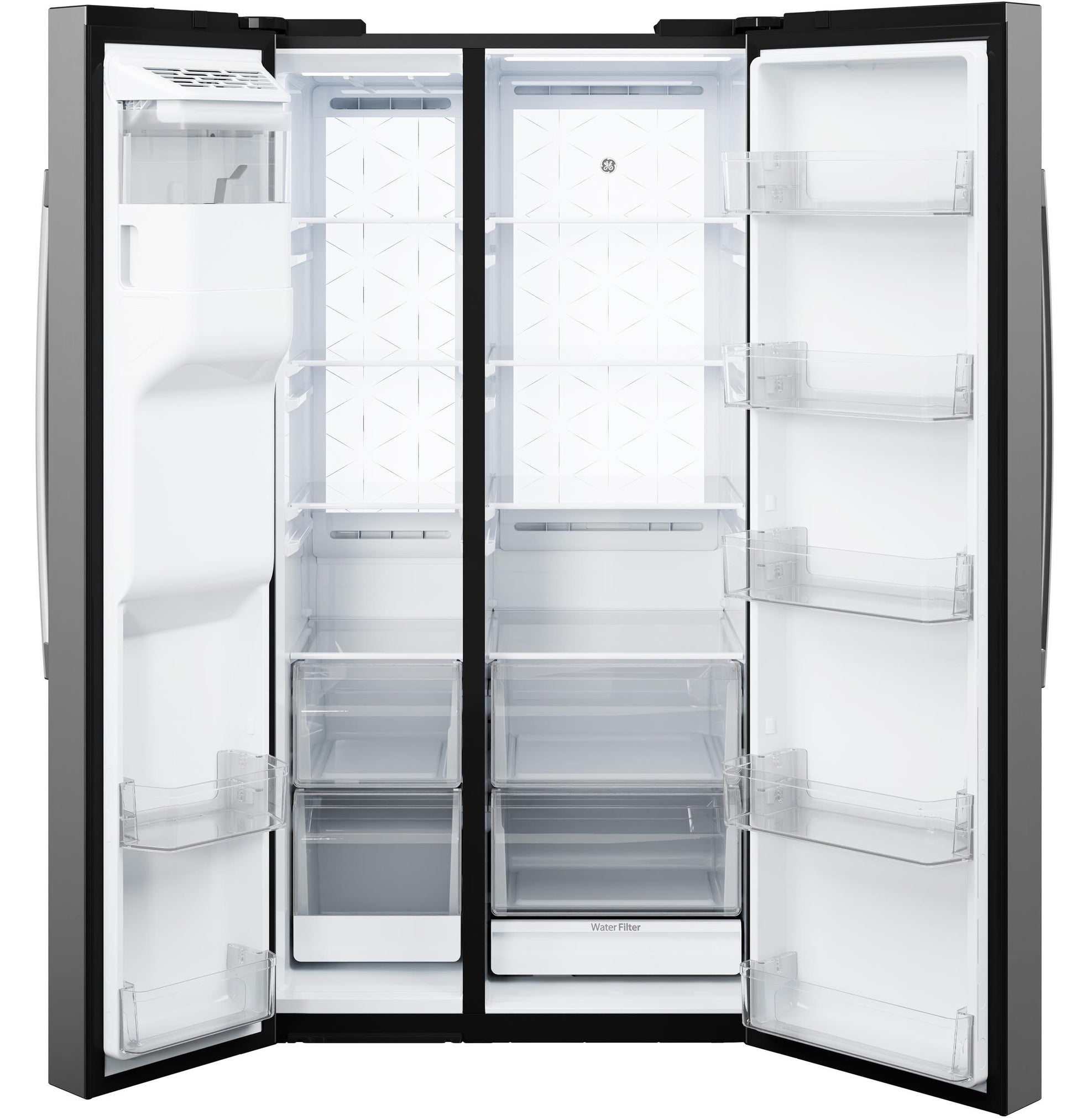 Ge Appliances GZS24PYYFS Ge® 23.5 Cu. Ft. Counter-Depth Side-By-Side Refrigerator With Led Light Walls And Extra Tall Dispenser