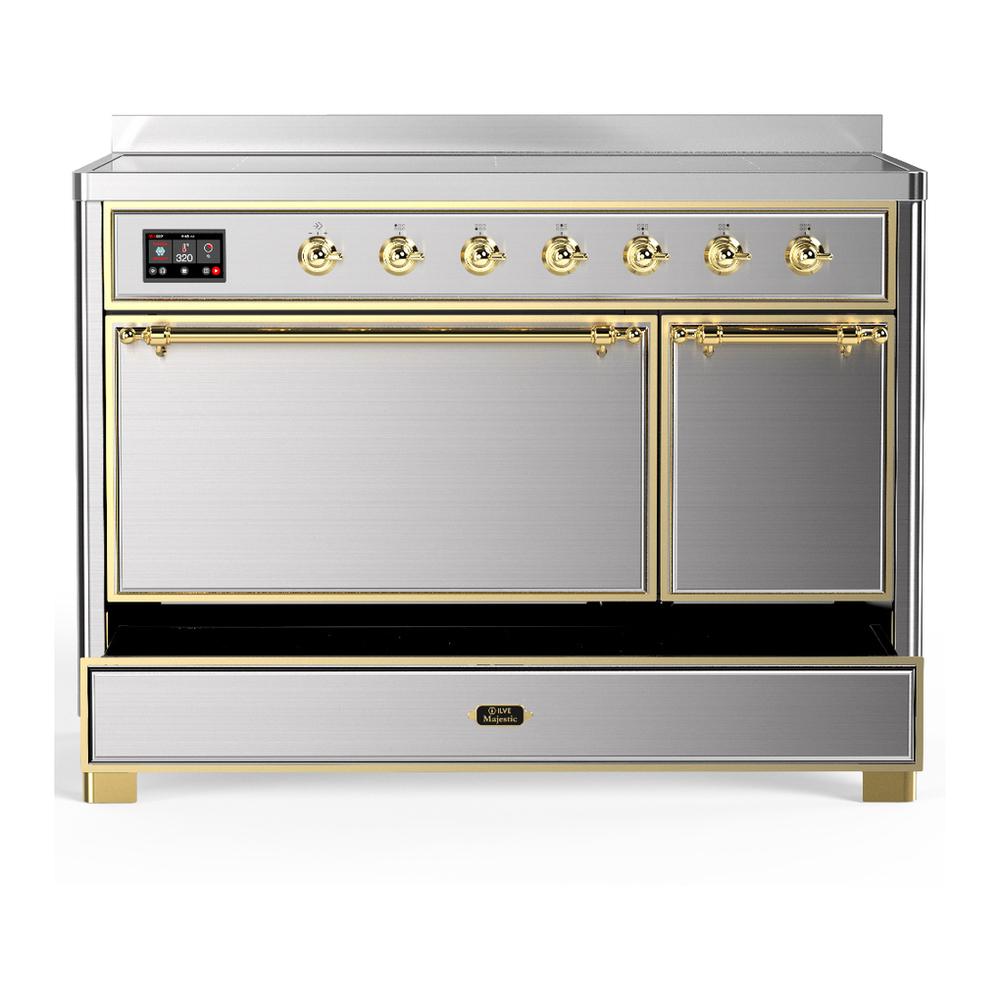 Ilve UMIB48QNR3SSG Ilve Umib48Qnr3Ssg Majestic Iii 48 Inch Induction Range With 6 Elements, 5.02 Cu. Ft. Total Oven Capacity (Solid Door, Stainless Steel, Brass)