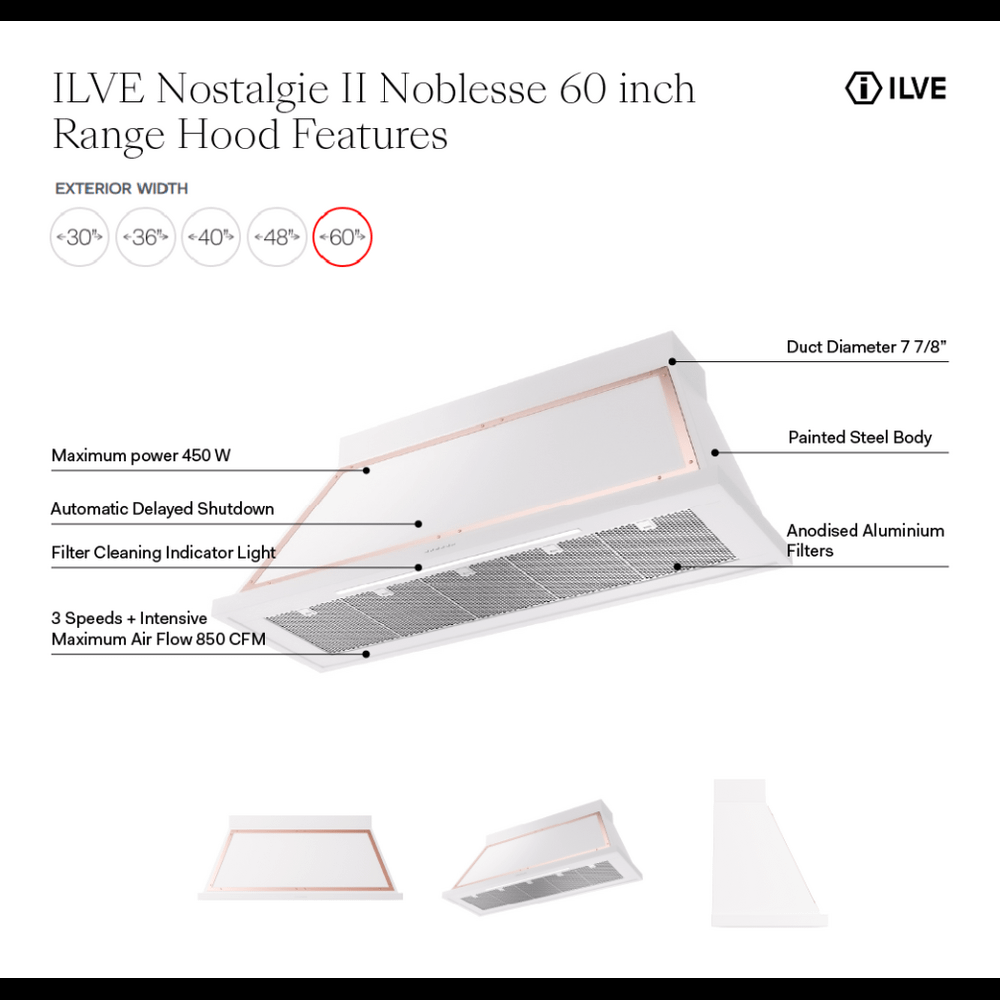 Ilve UANB60BGG Ilve Uanb60Bgg Nostalgie Ii Noblesse 60 Inch Range Hood With 600 Cfm (Blue Grey, Brass)