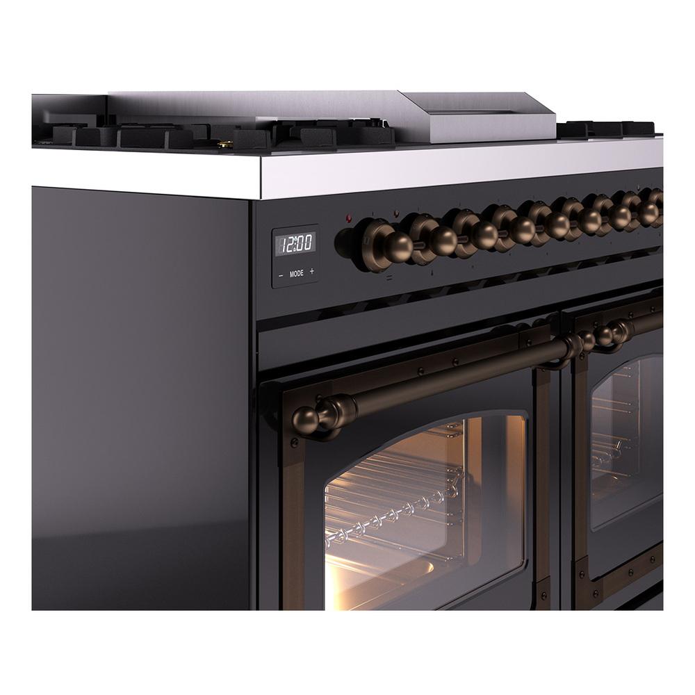 Ilve UND40FNMPBKB Ilve Und40Fnmpbkb Nostalgie Ii Noblesse 40" Dual Fuel Range (Natural Gas, Triple Glass Door, Glossy Black, Burnished)