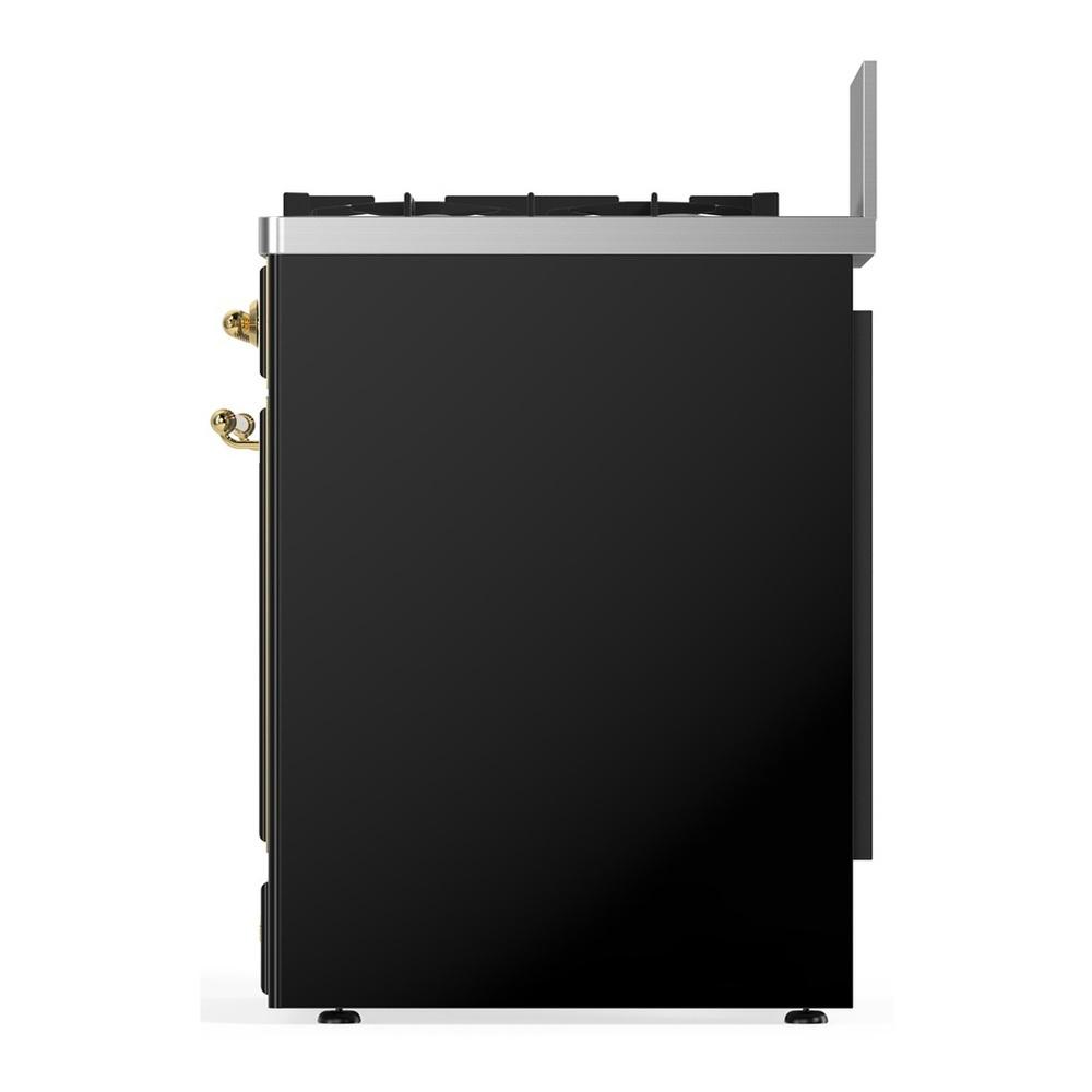 Ilve UM30QNR3BKGLP Ilve Um30Qnr3Bkglp Majestic Iii 30 Inch Dual Fuel Range With 5 Black Brass Burners, Dual Function Burner Up To 25,000 Btu (Liquid Propane, Solid Door, Glossy Black, Brass)