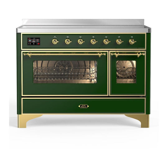 Ilve UMIB48NR3EGG Ilve Umib48Nr3Egg Majestic Iii 48 Inch Induction Range With 6 Elements, 5.02 Cu. Ft. Total Oven Capacity (Triple Glass Door, Emerald Green, Brass)
