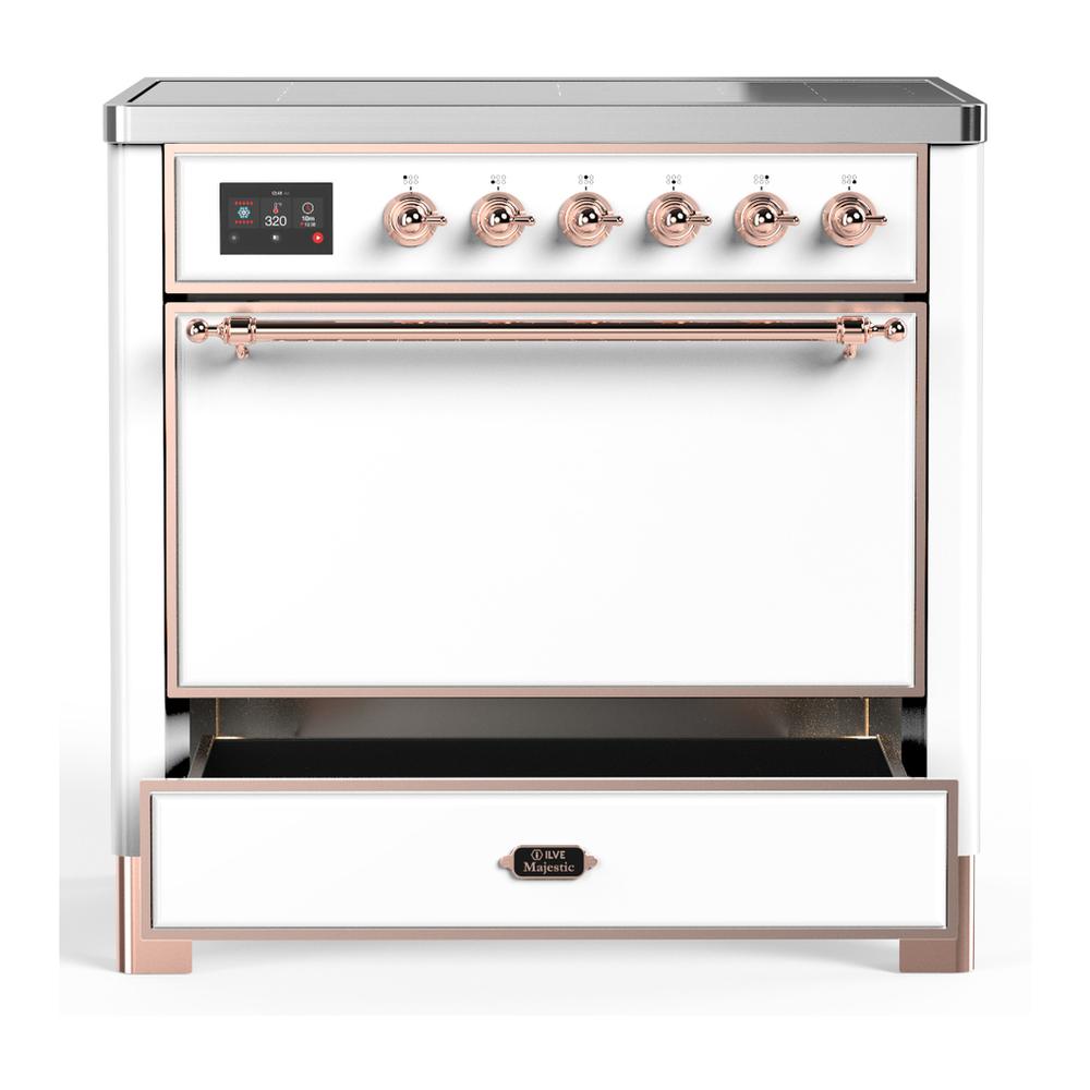 Ilve UMIB36QNR3WHP Ilve Umib36Qnr3Whp Majestic Iii 36 Inch Induction Range With 6 Elements, 3.5 Cu. Ft. Total Oven Capacity (Solid Door, White, Copper)