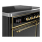 Ilve UMDIB40QNR3BKG Ilve Umdib40Qnr3Bkg Majestic Iii 40 Inch Induction Range With 6 Elements, 3.82 Cu. Ft. Total Oven Capacity (Solid Door, Glossy Black, Brass)