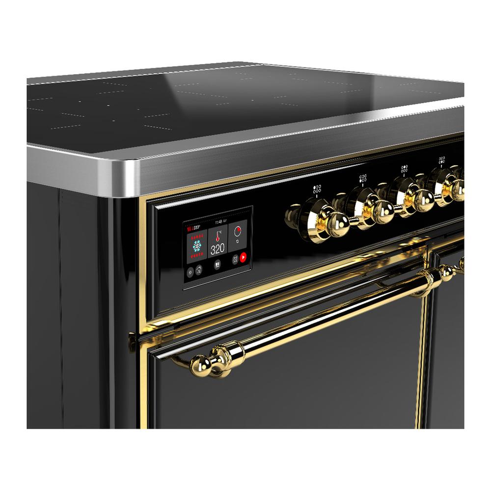 Ilve UMDIB40QNR3BKG Ilve Umdib40Qnr3Bkg Majestic Iii 40 Inch Induction Range With 6 Elements, 3.82 Cu. Ft. Total Oven Capacity (Solid Door, Glossy Black, Brass)