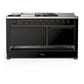 Ilve UM60FSQNR3BKBLP Ilve Um60Fsqnr3Bkblp Majestic Iii 60 Inch Dual Fuel Range With 7 Burners, Griddle And French Top, Dual Function Burner With Up To 25,000 Btu (Liquid Propane, Solid Door, Glossy Black, Burnished)