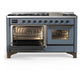 Ilve UM60FNR3BGBLP Ilve Um60Fnr3Bgblp Majestic Iii 60 Inch Dual Fuel Range With 9 Burners And Griddle, Dual Function Burner Up To 25,000 Btu (Liquid Propane, Triple Glass Door, Blue Grey, Burnished)