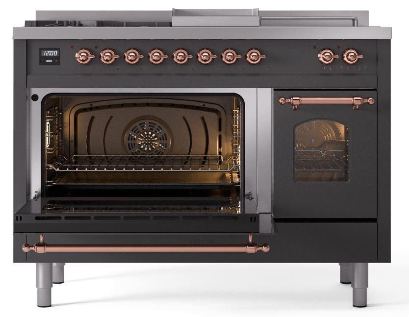 Ilve UP48FSNMPMGPLP Nostalgie Ii 48 Inch Dual Fuel Liquid Propane Freestanding Range In Matte Graphite With Copper Trim