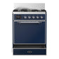 Ilve UM30QNR3MBC Ilve Um30Qnr3Mbc Majestic Iii 30 Inch Dual Fuel Range With 5 Black Brass Burners, Dual Function Burner Up To 25,000 Btu (Natural Gas, Solid Door, Midnight Blue, Chrome)