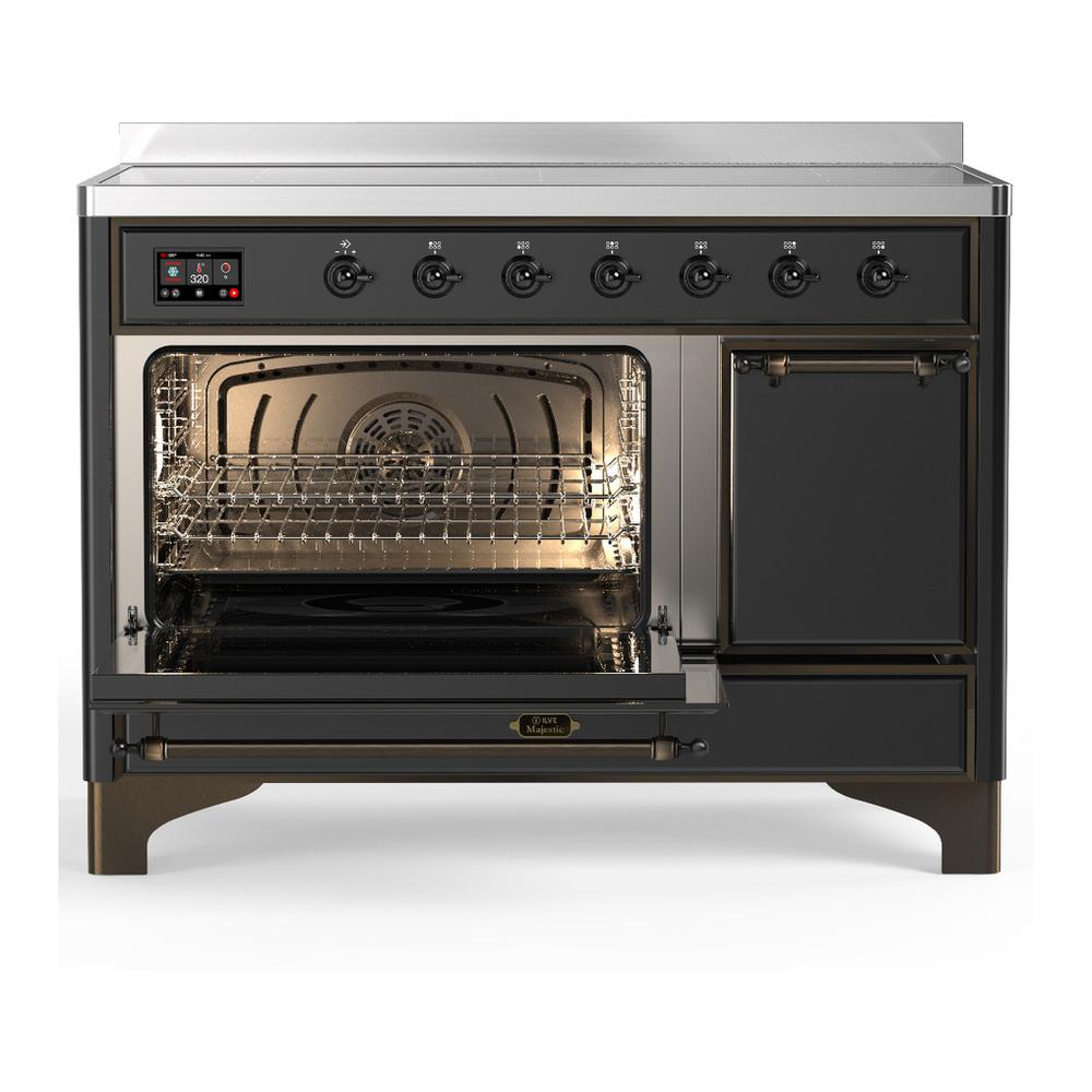 Ilve UMIB48QNR3MGB Ilve Umib48Qnr3Mgb Majestic Iii 48 Inch Induction Range With 6 Elements, 5.02 Cu. Ft. Total Oven Capacity (Solid Door, Graphite Matte, Burnished)