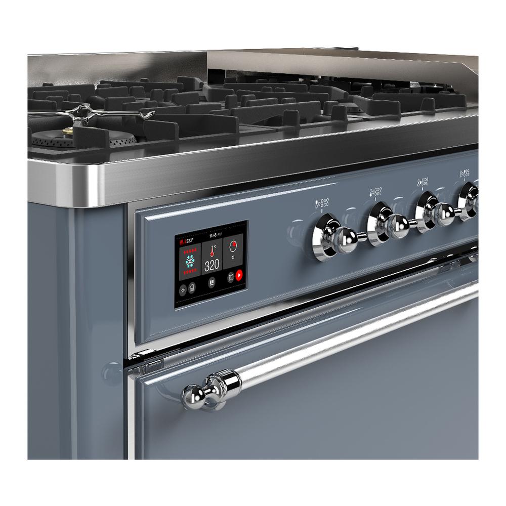 Ilve UM60FQNR3BGCLP Ilve Um60Fqnr3Bgclp Majestic Iii 60 Inch Dual Fuel Range With 9 Burners And Griddle, Dual Function Burner Up To 25,000 Btu (Liquid Propane, Solid Door, Blue Grey, Chrome)