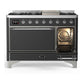 Ilve UM48FQNR3MGCLP Ilve Um48Fqnr3Mgclp Majestic Iii 48 Inch Dual Fuel Range With 8 Burners And Griddle, Dual Function Burner Up To 25,000 Btu (Liquid Propane, Solid Door, Graphite Matte, Chrome)
