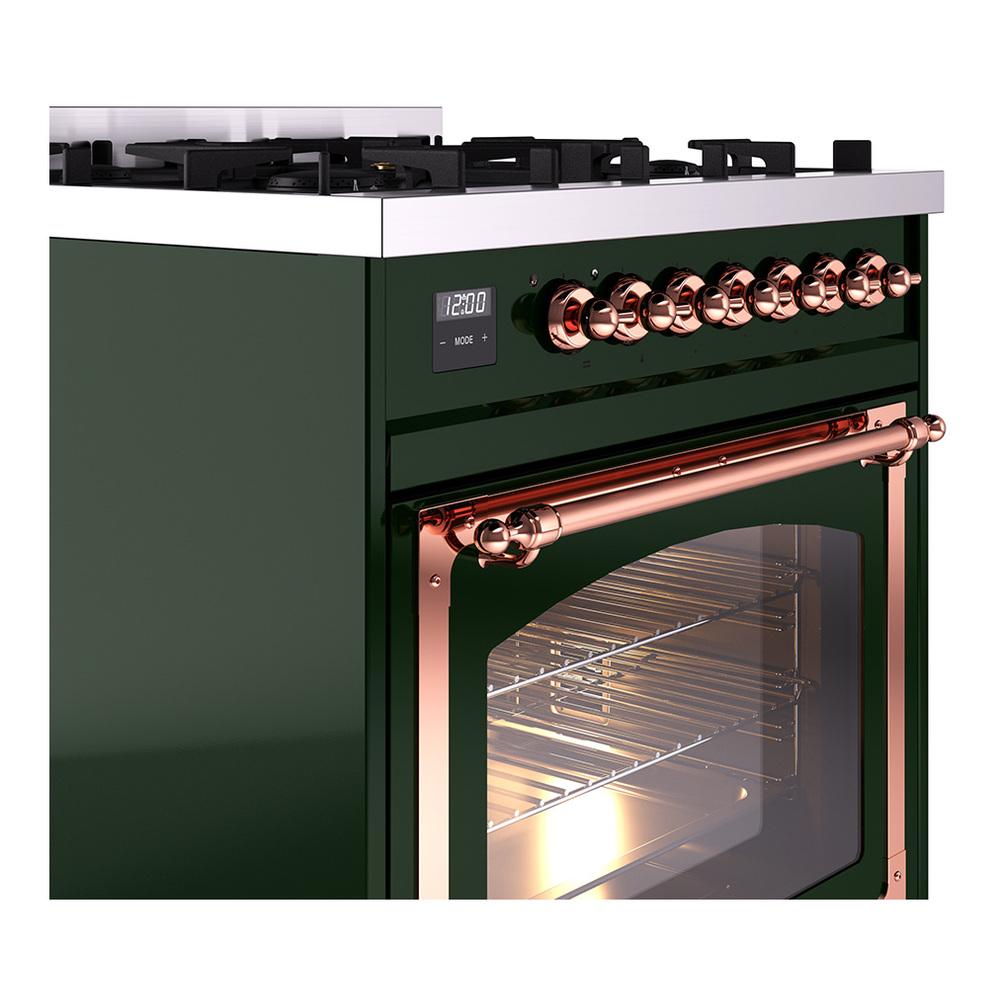 Ilve UN30NMPEGPLP Ilve Un30Nmpegplp Nostalgie Ii Noblesse 30" Dual Fuel Range (Liquid Propane, Triple Glass Door, Emerald Green, Copper)