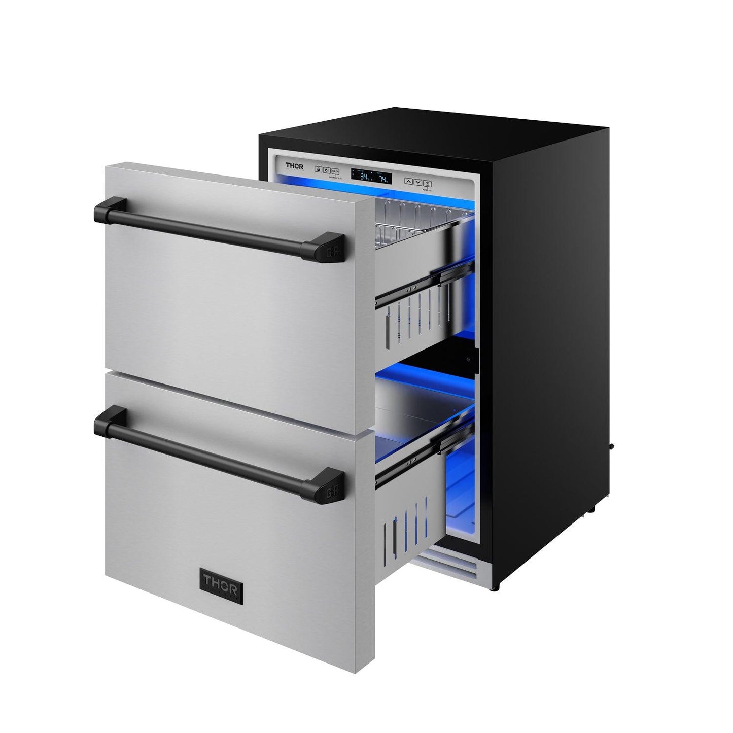 Thor Kitchen RF24UBLK 24 Inch Undercounter Built-In Or Freestanding Drawer Refrigerator - Stainless Steel/Black Gordon Ramsay Series