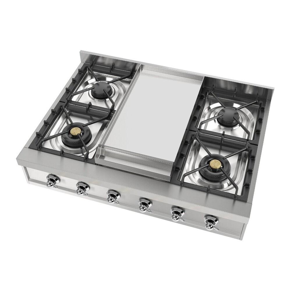 Ilve UHCP36FNSSCLP Ilve Uhcp36Fnssclp Nostalgie Ii 36 Inch Built-In Gas Rangetop With 6 Burners And Griddle, In Stainless Steel (Liquid Propane, Chrome)