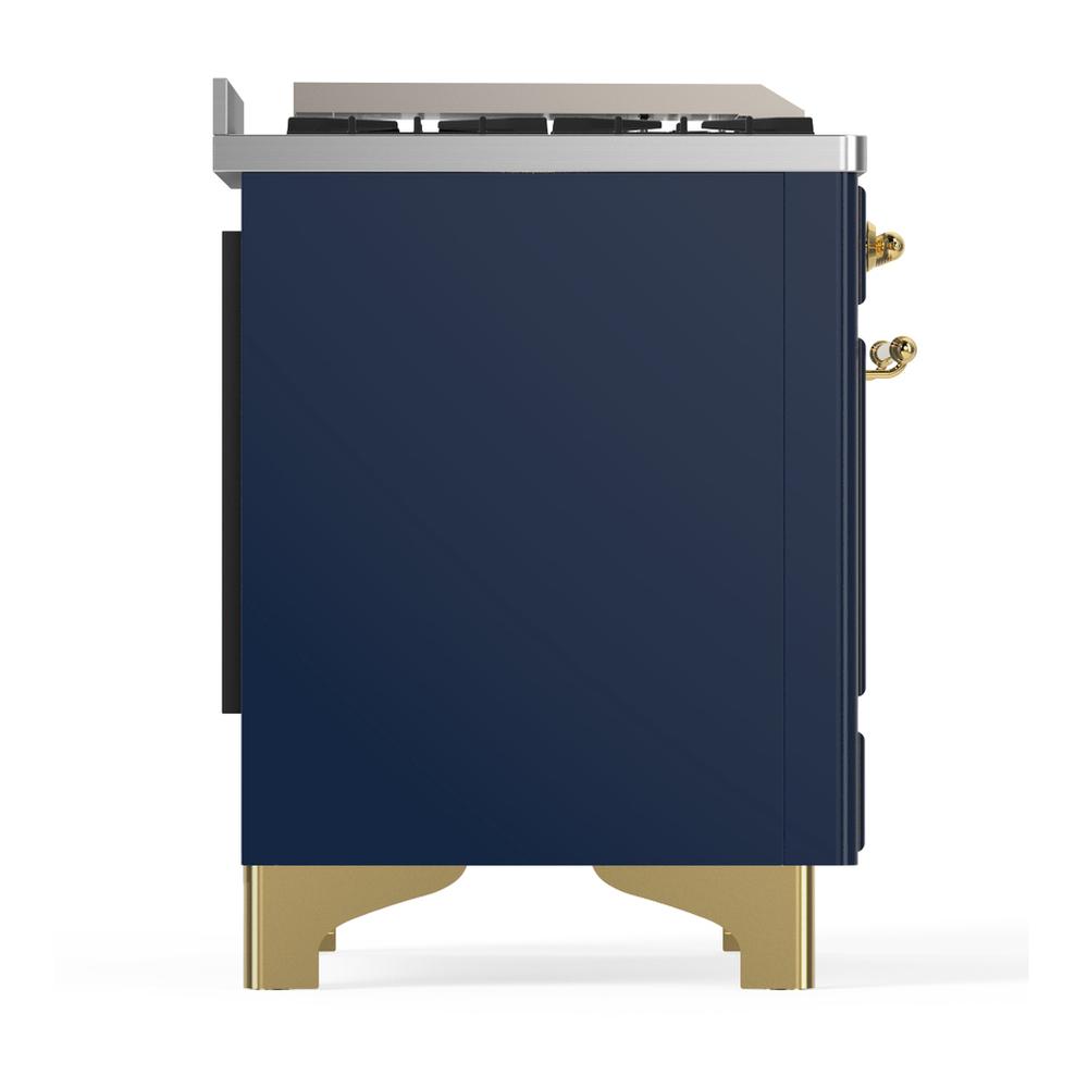 Ilve UM36FNR3MBGLP Ilve Um36Fnr3Mbglp Majestic Iii 36 Inch Dual Fuel Range With 6 Black Brass Burners And Griddle, Dual Function Burner Up To 25,000 Btu (Triple Glass Door, Midnight Blue, Brass, Liquid Propane)