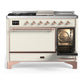 Ilve UM48FSQNR3AWPLP Ilve Um48Fsqnr3Awplp Majestic Iii 48 Inch Dual Fuel Range With 5 Black Brass Burners, Griddle And French Top, Dual Function Burner Up To 25,000 Btu (Liquid Propane, Solid Door, Antique White, Copper)