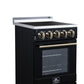 Forno FFSEL605220BLK Forno Pallerano 20 Inch Freestanding Electric Range In Black With Antique Brass, Compact Design