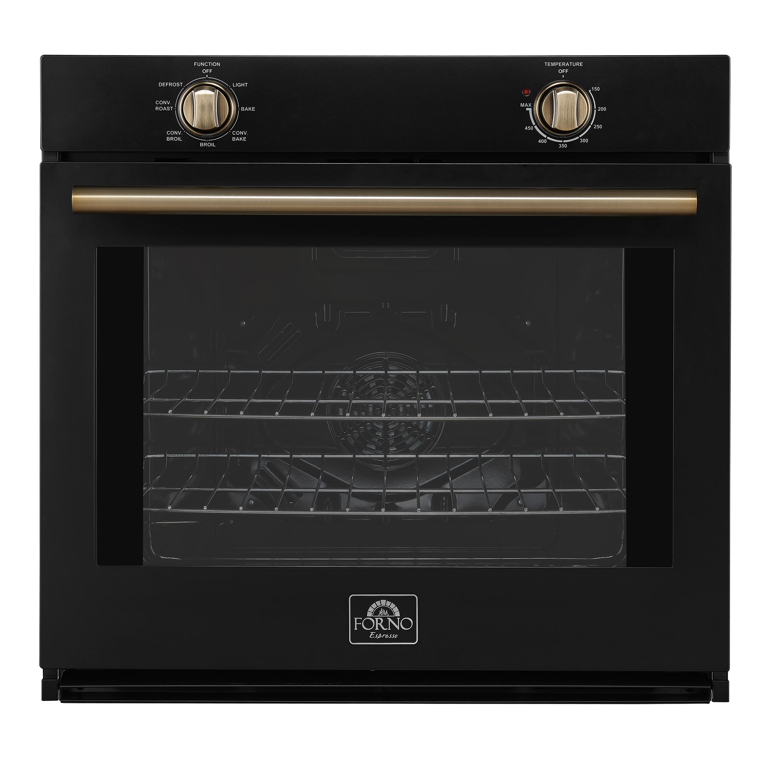 Forno FBOEL137030BLK Forno Vomero 30-Inch Wall Oven, Black, 5 Cu.Ft Capacity, 3550 Watts Convection, Mechanical Controls, Manuel Steam Clean